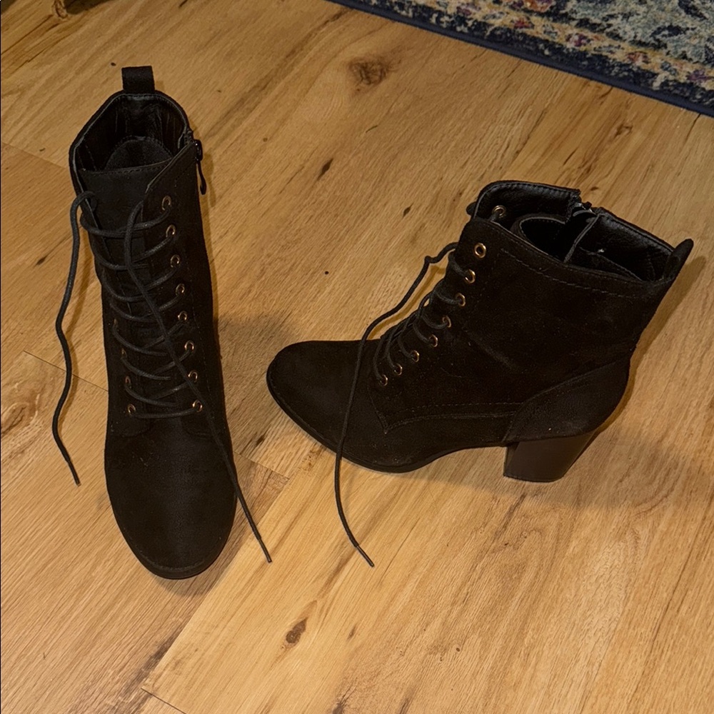 Black Lace-Up Ankle Boots